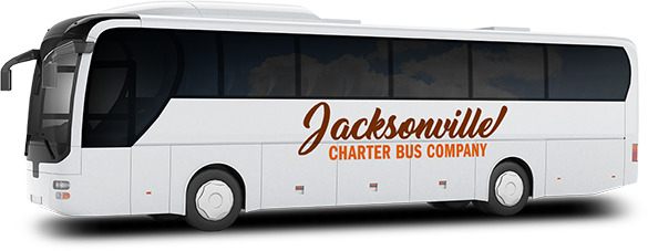 a plain white charter bus with a jacksonville charter bus company logo on it